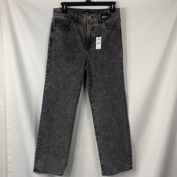 Express Super High Waisted Faded Black Cropped Straight Jeans- NWT - Picture 2 of 15